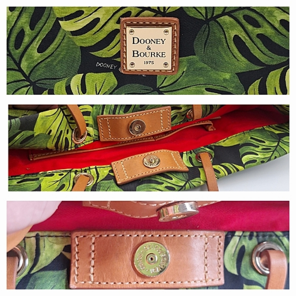Dooney & Bourke Green Tropical Leaf Canvas Tote with Tan Leather Straps - Picture 11 of 11